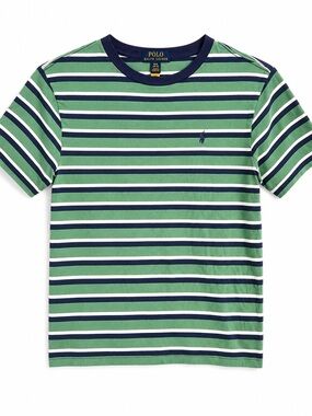 Polo Ralph Lauren Boys Green Striped Pony Logo T-Shirt Size Youth L 14/16